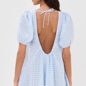 Staud Marsh Blue Gingham Open-Back Mini Dress Shopbop Small Like New